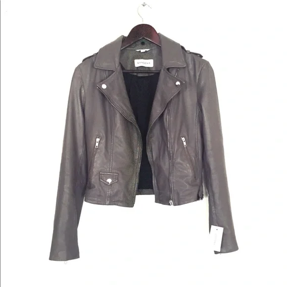 Sandova Leather Moto Jacket in Latte